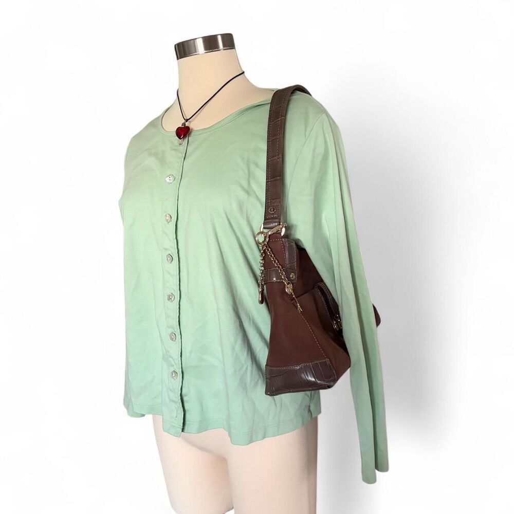 Llbean Women's Green and Cream Blouse